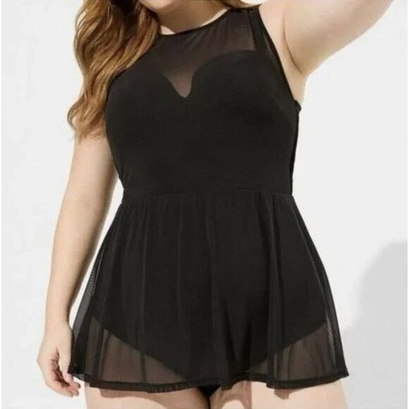 Torrid Black Mesh Babydoll Swimsuit Dress Size 4X 26 Sheer Lingerie Style Briefs - Picture 1 of 14